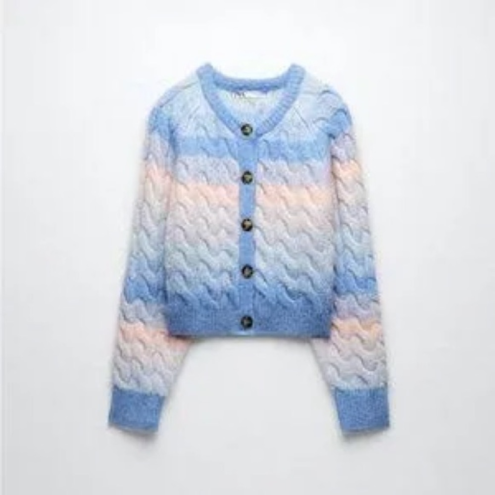 W/ tags Zara knitwear Ombré Cropped CableKnit Cardigan Sweater S